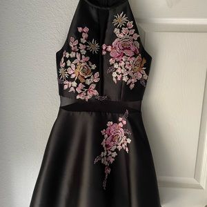 XSCAPE dress black with beautiful broderies and see through fabric. Worn once